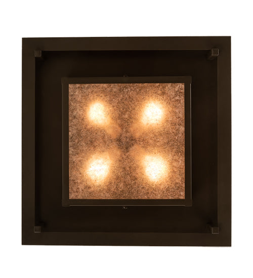 Meyda Lighting Quezon 24"Sq 4-Light Timeless Bronze Flush Mount Light With Silver Mica Shade Glass