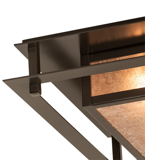 Meyda Lighting Quezon 24"Sq 4-Light Timeless Bronze Flush Mount Light With Silver Mica Shade Glass