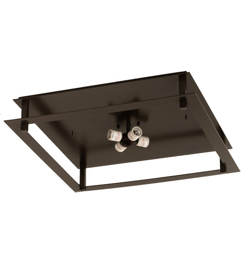 Meyda Lighting Quezon 24"Sq 4-Light Timeless Bronze Flush Mount Light With Silver Mica Shade Glass