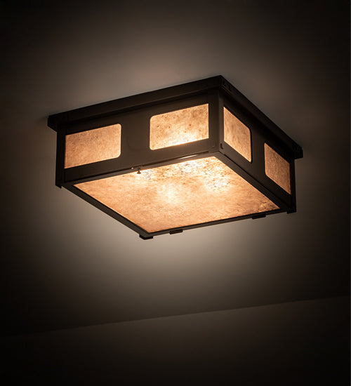 Meyda Lighting Quezon 34" 4-Light Timeless Bronze Flush Mount Light With Silver Mica Shade Glass