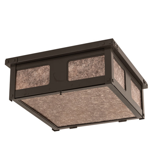 Meyda Lighting Quezon 34" 4-Light Timeless Bronze Flush Mount Light With Silver Mica Shade Glass
