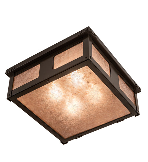 Meyda Lighting Quezon 34" 4-Light Timeless Bronze Flush Mount Light With Silver Mica Shade Glass