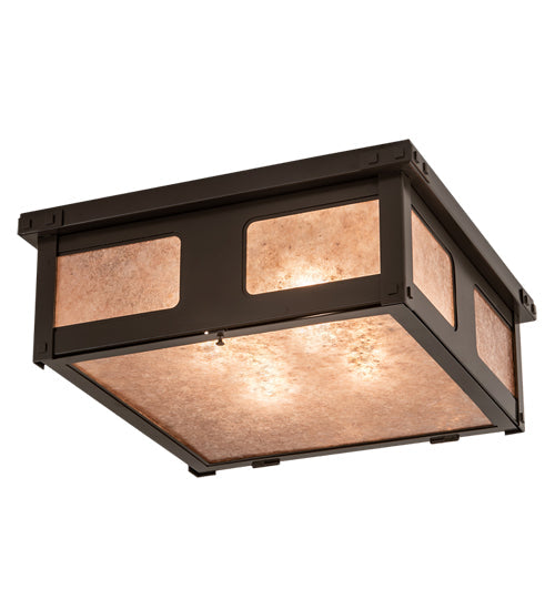 Meyda Lighting Quezon 34" 4-Light Timeless Bronze Flush Mount Light With Silver Mica Shade Glass