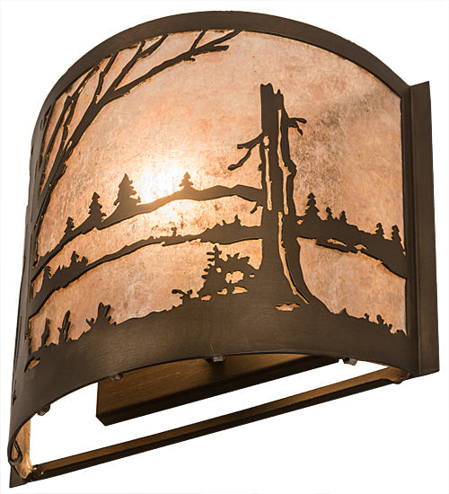 Meyda Lighting Quiet Pond 11" Antique Copper Wall Sconce With Silver Mica Shade Glass