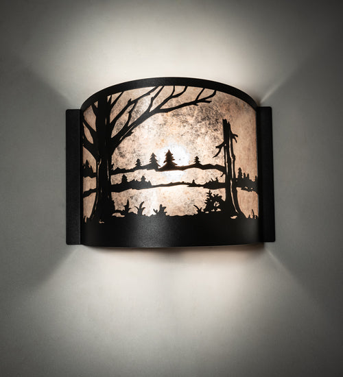 Meyda Lighting Quiet Pond 12" Textured Black Wall Sconce With Silver Mica Shade Glass