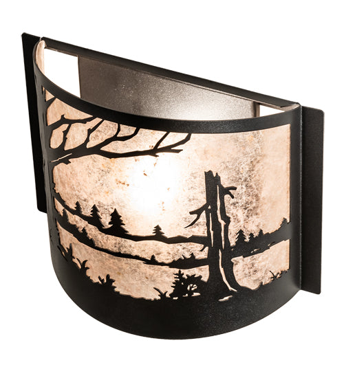 Meyda Lighting Quiet Pond 12" Textured Black Wall Sconce With Silver Mica Shade Glass