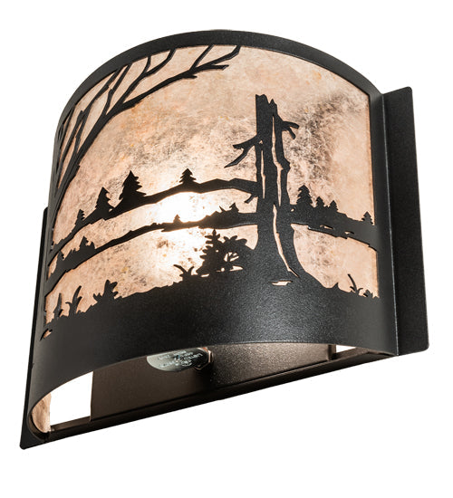 Meyda Lighting Quiet Pond 12" Textured Black Wall Sconce With Silver Mica Shade Glass