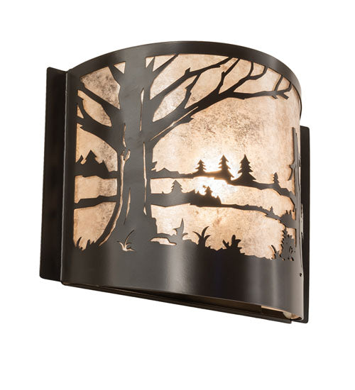 Meyda Lighting Quiet Pond 12" Timeless Bronze Wall Sconce With Silver Mica Shade Glass