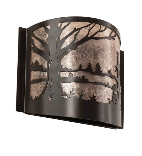 Meyda Lighting Quiet Pond 12" Timeless Bronze Wall Sconce With Silver Mica Shade Glass