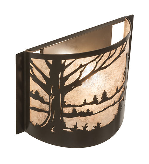 Meyda Lighting Quiet Pond 12" Timeless Bronze Wall Sconce With Silver Mica Shade Glass