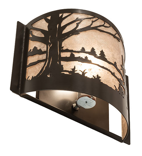 Meyda Lighting Quiet Pond 12" Timeless Bronze Wall Sconce With Silver Mica Shade Glass