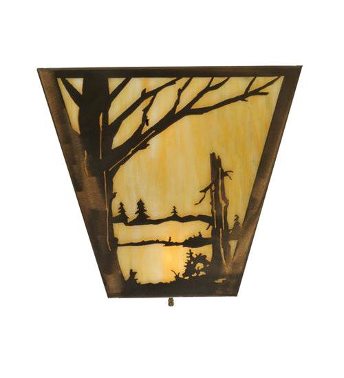 Meyda Lighting Quiet Pond 13" 2-Light Antique Copper Left Wall Sconce With Beige Art Shade Glass