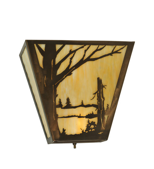 Meyda Lighting Quiet Pond 13" 2-Light Antique Copper Left Wall Sconce With Beige Art Shade Glass
