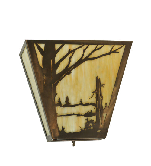 Meyda Lighting Quiet Pond 13" 2-Light Antique Copper Left Wall Sconce With Beige Art Shade Glass
