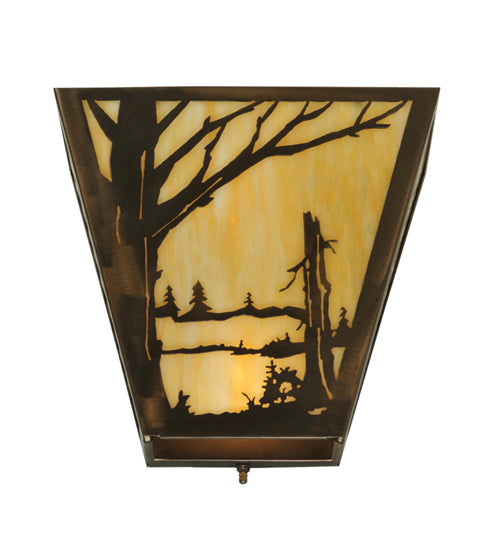 Meyda Lighting Quiet Pond 13" 2-Light Antique Copper Left Wall Sconce With Beige Art Shade Glass