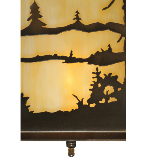 Meyda Lighting Quiet Pond 13" 2-Light Antique Copper Left Wall Sconce With Beige Art Shade Glass