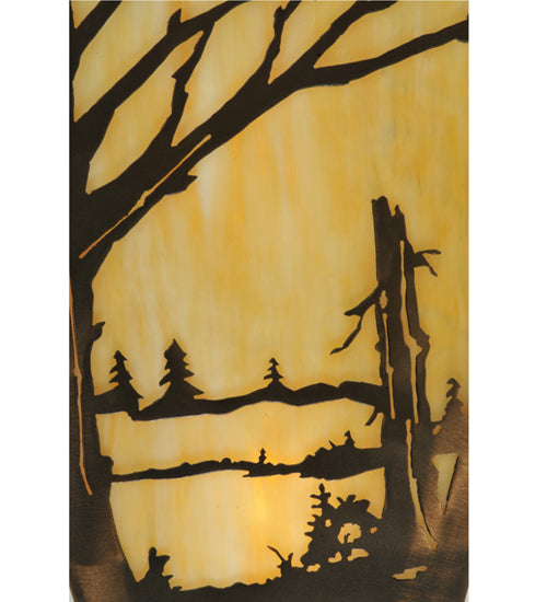 Meyda Lighting Quiet Pond 13" 2-Light Antique Copper Left Wall Sconce With Beige Art Shade Glass