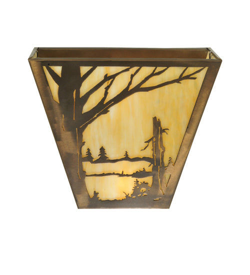 Meyda Lighting Quiet Pond 13" 2-Light Antique Copper Left Wall Sconce With Beige Art Shade Glass