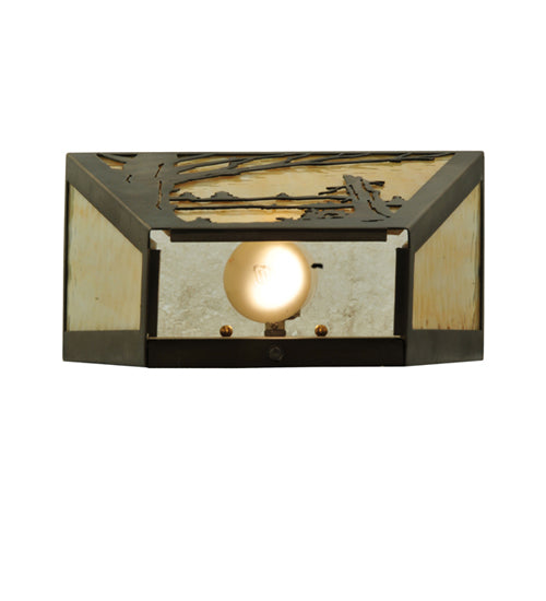 Meyda Lighting Quiet Pond 13" 2-Light Antique Copper Left Wall Sconce With Beige Art Shade Glass