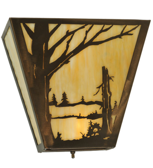 Meyda Lighting Quiet Pond 13" 2-Light Antique Copper Left Wall Sconce With Beige Art Shade Glass