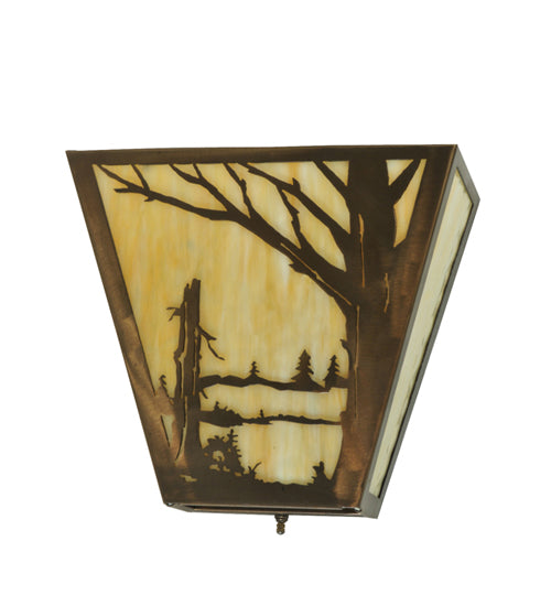 Meyda Lighting Quiet Pond 13" 2-Light Antique Copper Right Wall Sconce With Beige Art Shade Glass