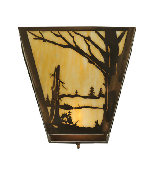 Meyda Lighting Quiet Pond 13" 2-Light Antique Copper Right Wall Sconce With Beige Art Shade Glass