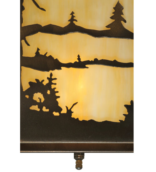 Meyda Lighting Quiet Pond 13" 2-Light Antique Copper Right Wall Sconce With Beige Art Shade Glass