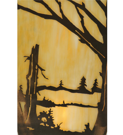 Meyda Lighting Quiet Pond 13" 2-Light Antique Copper Right Wall Sconce With Beige Art Shade Glass