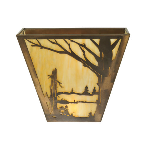Meyda Lighting Quiet Pond 13" 2-Light Antique Copper Right Wall Sconce With Beige Art Shade Glass