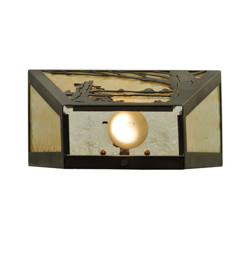 Meyda Lighting Quiet Pond 13" 2-Light Antique Copper Right Wall Sconce With Beige Art Shade Glass