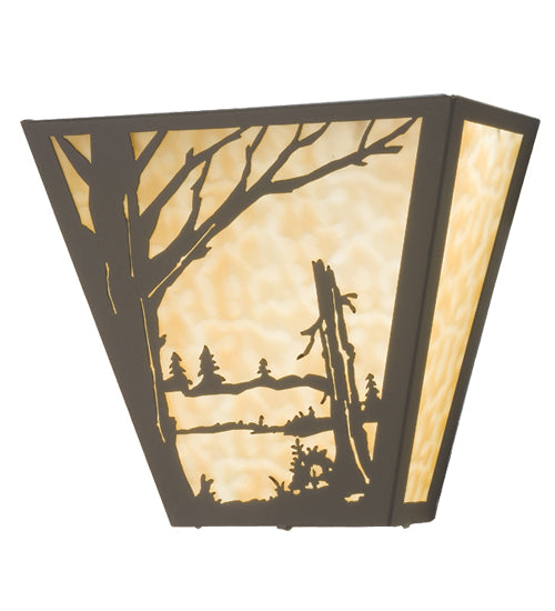 Meyda Lighting Quiet Pond 13" 2-Light Timeless Bronze Wall Sconce With Beige Art Shade Glass