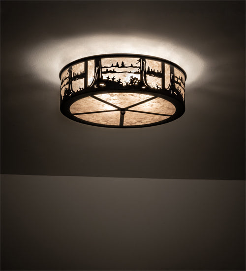 Meyda Lighting Quiet Pond 22" 4-Light Textured Black Flush Mount Light With Silver Mica Shade Glass