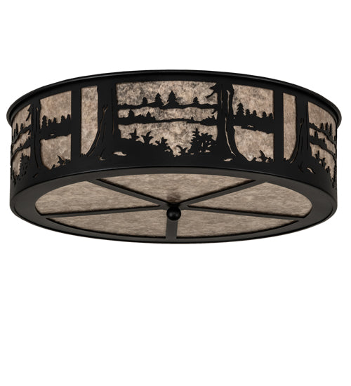 Meyda Lighting Quiet Pond 22" 4-Light Textured Black Flush Mount Light With Silver Mica Shade Glass