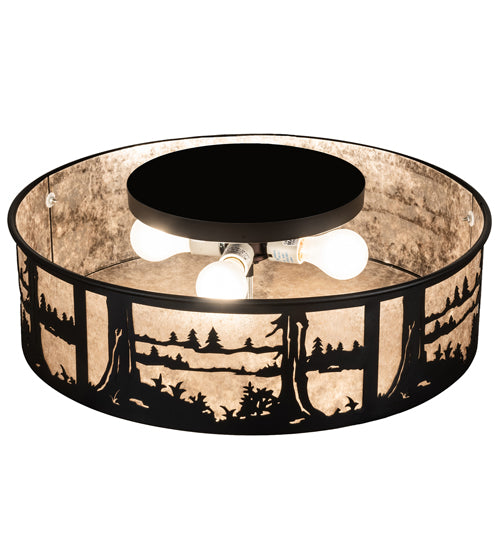 Meyda Lighting Quiet Pond 22" 4-Light Textured Black Flush Mount Light With Silver Mica Shade Glass