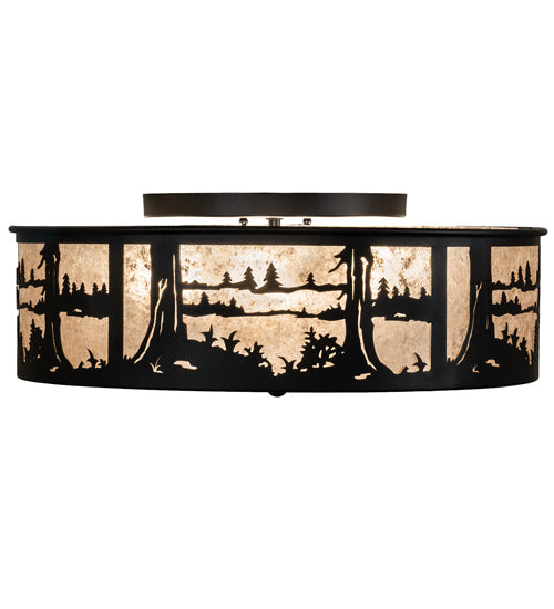 Meyda Lighting Quiet Pond 22" 4-Light Textured Black Flush Mount Light With Silver Mica Shade Glass