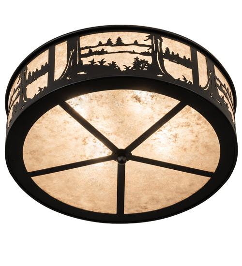 Meyda Lighting Quiet Pond 22" 4-Light Textured Black Flush Mount Light With Silver Mica Shade Glass