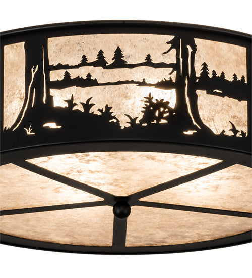 Meyda Lighting Quiet Pond 22" 4-Light Textured Black Flush Mount Light With Silver Mica Shade Glass