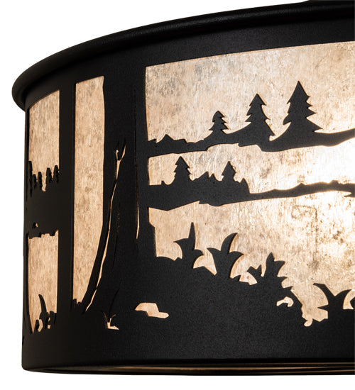 Meyda Lighting Quiet Pond 22" 4-Light Textured Black Flush Mount Light With Silver Mica Shade Glass