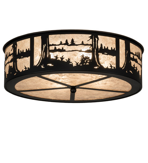 Meyda Lighting Quiet Pond 22" 4-Light Textured Black Flush Mount Light With Silver Mica Shade Glass