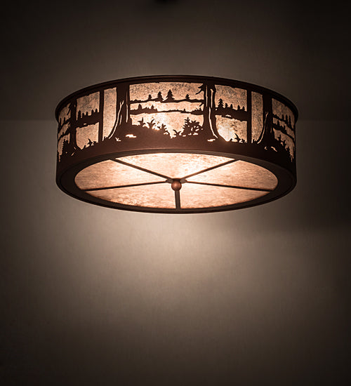 Meyda Lighting Quiet Pond 22" 7-Light Rust Flush Mount Light With Silver Mica Shade Glass