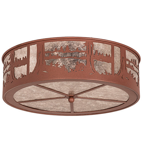 Meyda Lighting Quiet Pond 22" 7-Light Rust Flush Mount Light With Silver Mica Shade Glass