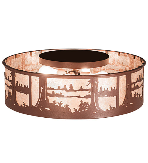 Meyda Lighting Quiet Pond 22" 7-Light Rust Flush Mount Light With Silver Mica Shade Glass