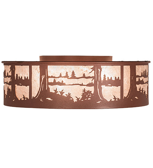 Meyda Lighting Quiet Pond 22" 7-Light Rust Flush Mount Light With Silver Mica Shade Glass