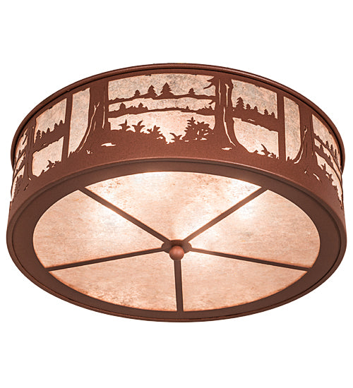 Meyda Lighting Quiet Pond 22" 7-Light Rust Flush Mount Light With Silver Mica Shade Glass