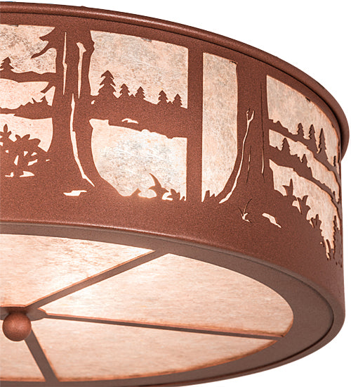 Meyda Lighting Quiet Pond 22" 7-Light Rust Flush Mount Light With Silver Mica Shade Glass