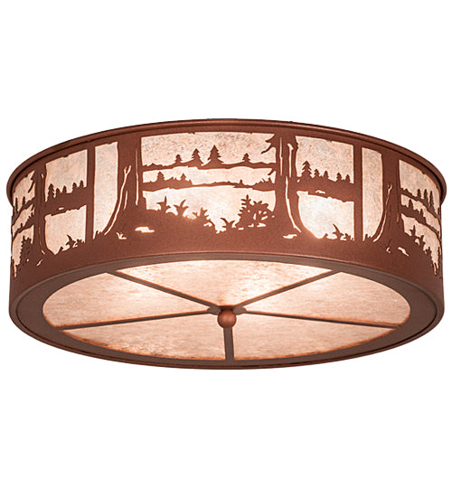 Meyda Lighting Quiet Pond 22" 7-Light Rust Flush Mount Light With Silver Mica Shade Glass