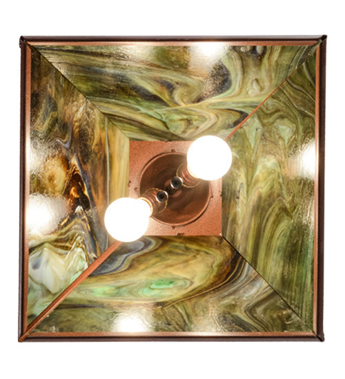 Meyda Lighting Quiet Pond 23" 2-Light Rust Pendant Light With Green & Brown Shade Glass