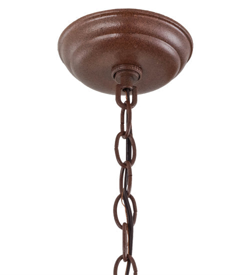 Meyda Lighting Quiet Pond 23" 2-Light Rust Pendant Light With Green & Brown Shade Glass