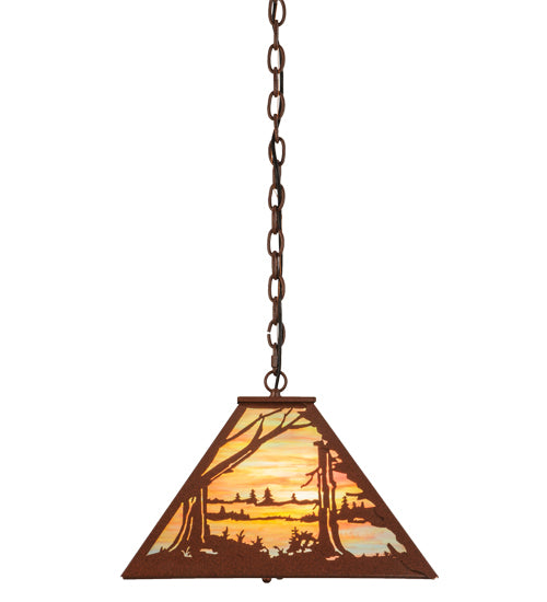Meyda Lighting Quiet Pond 25" 3-Light Rust Pendant Light With Jade Purple Art Shade Glass