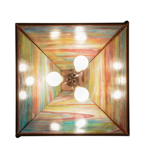 Meyda Lighting Quiet Pond 25" 3-Light Rust Pendant Light With Jade Purple Art Shade Glass